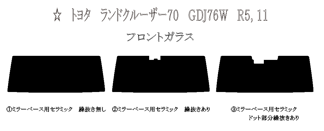 フィルム限定】ランドクルーザー 70 （フロントガラス）型式: GDJ76W 初度登録年月/初度検査年月: R5/11〜 - 車種カットフィルム.com